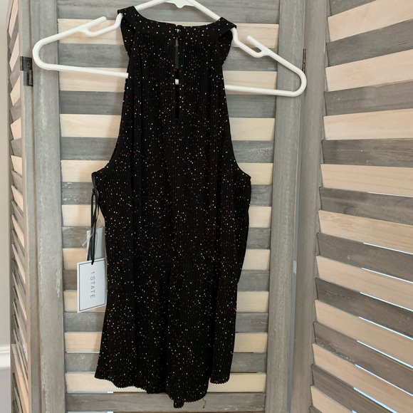 1. State Black Pleated Peplum Tank Dot Print - Picture 6 of 8